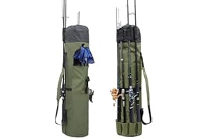 Allnice Durable Canvas Fishing Rod & Reel Organizer Bag Travel Carry Case Bag- Holds 5 Poles & Tackle