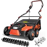 TIECTOWN 2026 Upgrade 16-Inch 15.5A Electric Dethatcher &amp; Scarifier, Orange | 2-in-1, 14.5-Gallon Collection Bag, Lawn Dethatcher with 5-Position Depth Adjustment, Keeps Lawn Healthy