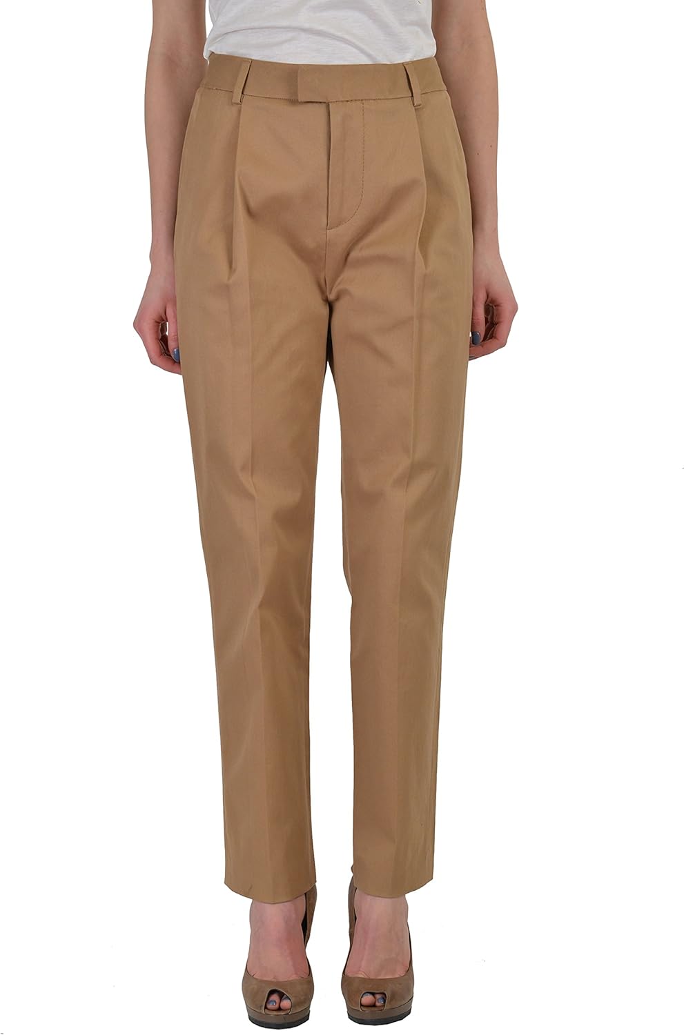 Saint Laurent Women's Cropped Pleated Wool Pants - Beige - Editorialist