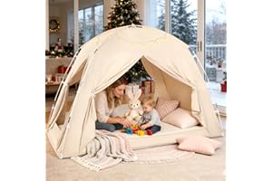 Privacy Pop Up Bed Tent for Adults & Kids, 3-Door Design, 95% Blackout Sleeping Canopy, Breathable Portable Tent for Twin Ful