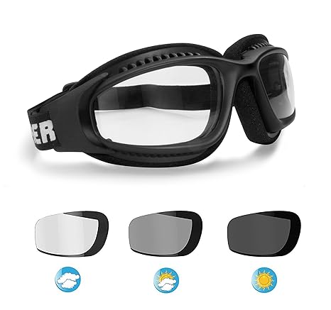 BERTONI Motorradbrille Winddichte Selbsttönende - Motorrad Schutzbrille Antibeschlag UV Schutz - Verstellbar Elastische with 