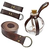 Tahonuss 5pcs Medieval Dress Up Kit Renaissance Knight Costume Decor Accessories Set Including Medieval Viking Belt Leather Belt Skirt Hikes Mug Strap Cork Potion Bottle (Dark Brown, Retro2)