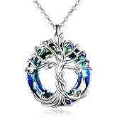 TOUPOP Tree of Life Necklace 925 Sterling Silver Family Tree Pendant with Austrian Crystal Jewelry Valentines Day Birthday Gifts for Women Mom Wife Her