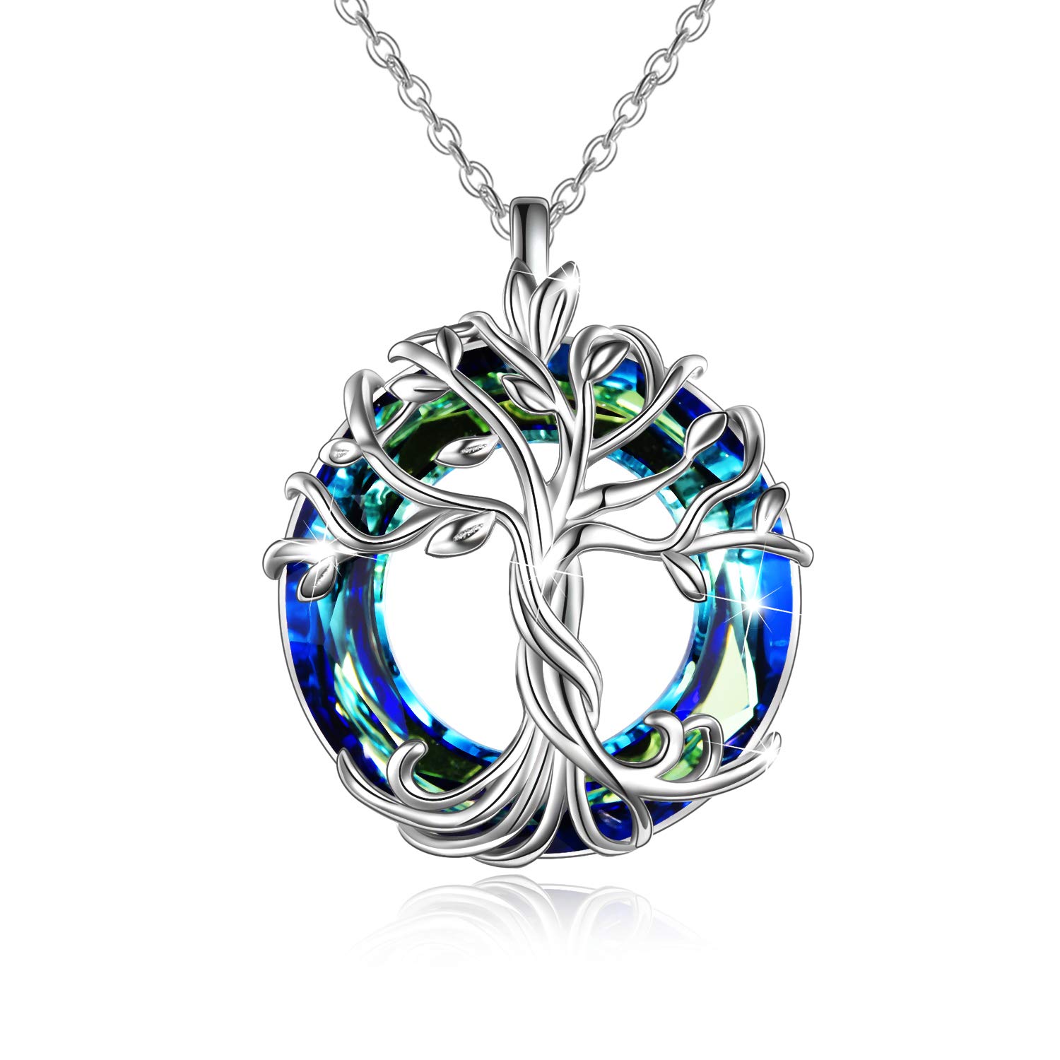 TOUPOP Tree of Life Necklace for Women Sterling SIlver Tree of Life Pendant with Circle Crystal Tree of Life Jewellery Gifts for Women Birthday Gifts for Mum Girls
