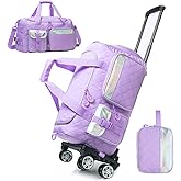 Duffle Bag for Travel Bag with Wheels for Women Weekender Bag with Shoes Compartment Gym Bag for Girls Carry On Overnight Bag for Women with Toiletry Bag