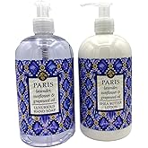 Greenwich Bay Trading Co., Destination Collection - Paris, Hand Soap and Shea Butter Lotion Set, 16 Ounces Each, Purple, white