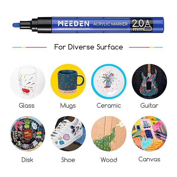MEEDEN ARTIST 30 COLORS ACRYLIC PAINT MARKERS – 3X VISIBLE LARGE CAPACITY ACRYLIC PAINT PENS WITH UPGRADED NYLON TIPS, QUICK DRY MARKER PENS FOR ROCK PAINTING, WOOD, CANVAS, STONES, GLASS, FABRIC