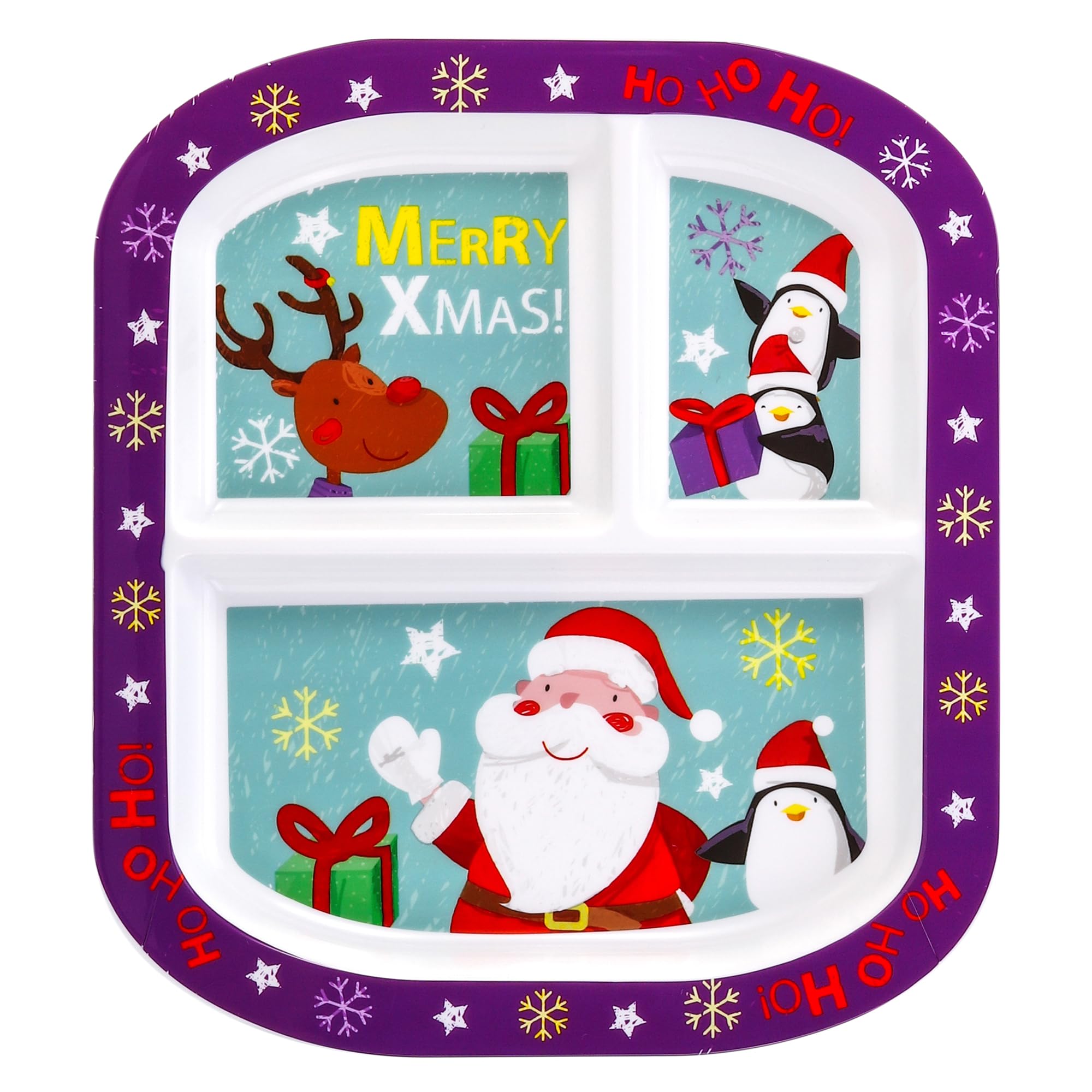 Zawadi Global Christmas Xmas 3 Section Reusable Childrens Kids Toddlers Divided Breakfast Lunch Dinner Plate