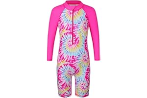 TFJH E 1PCS Long Sleeve Girls Bathing UPF 50+ Rash Guard Suits Swimsuts Zip 3-14Y