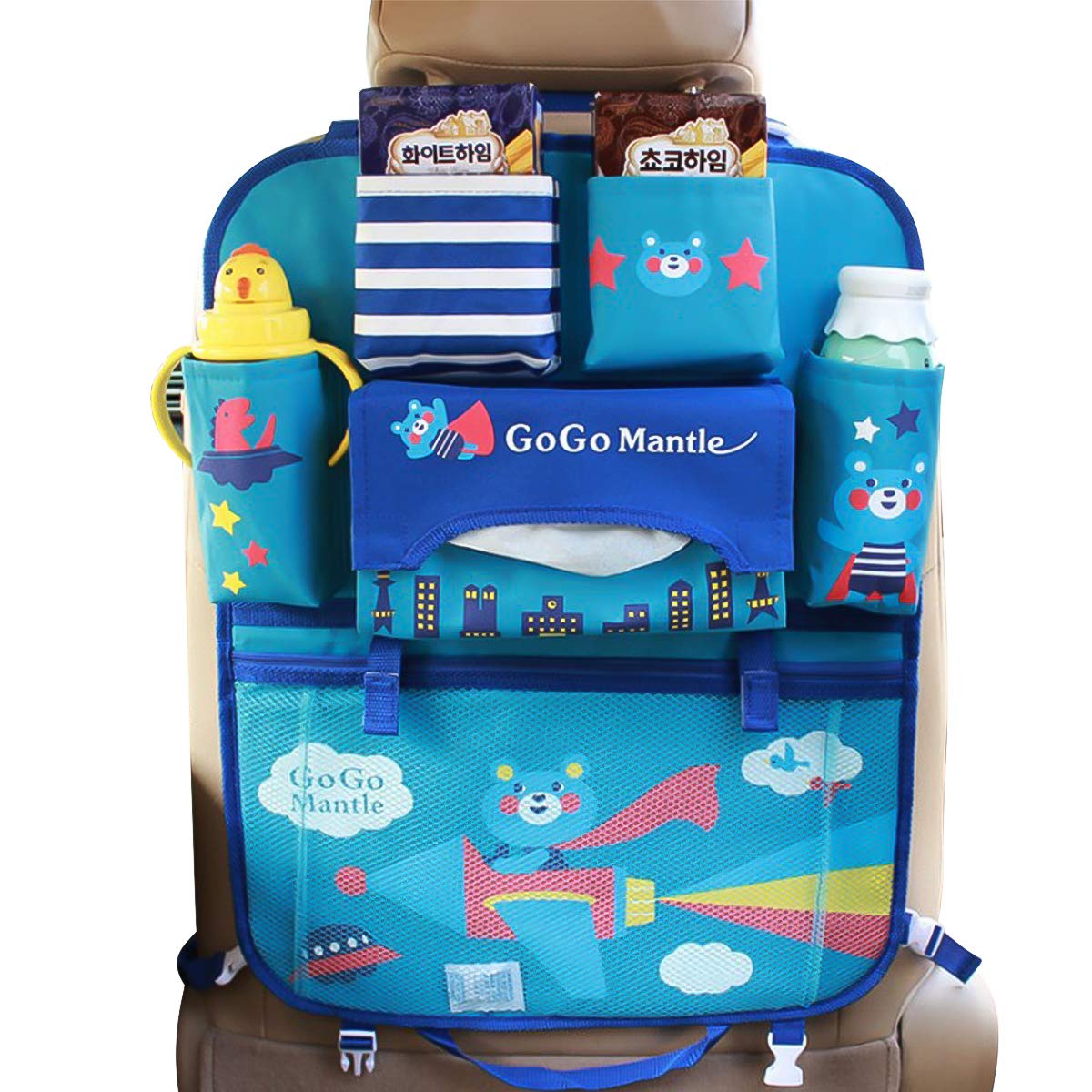 Ergocar Car Organiser Cartoon Kick Mats For Car Kick Mat Car Back Seat Protector Car Seat Organiser With Insulation Bags Hanging Muti-Pockets Storage For Kids Toy Storage (Mantle - 1 Pack)