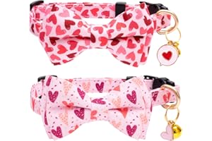 Faygarsle 2 Pack Valentine's Day Cat Collar Cute Loving Heart Printed Collar with Bow tie Breakaway Pink Purple Cat Collar for Boy Girl Cats