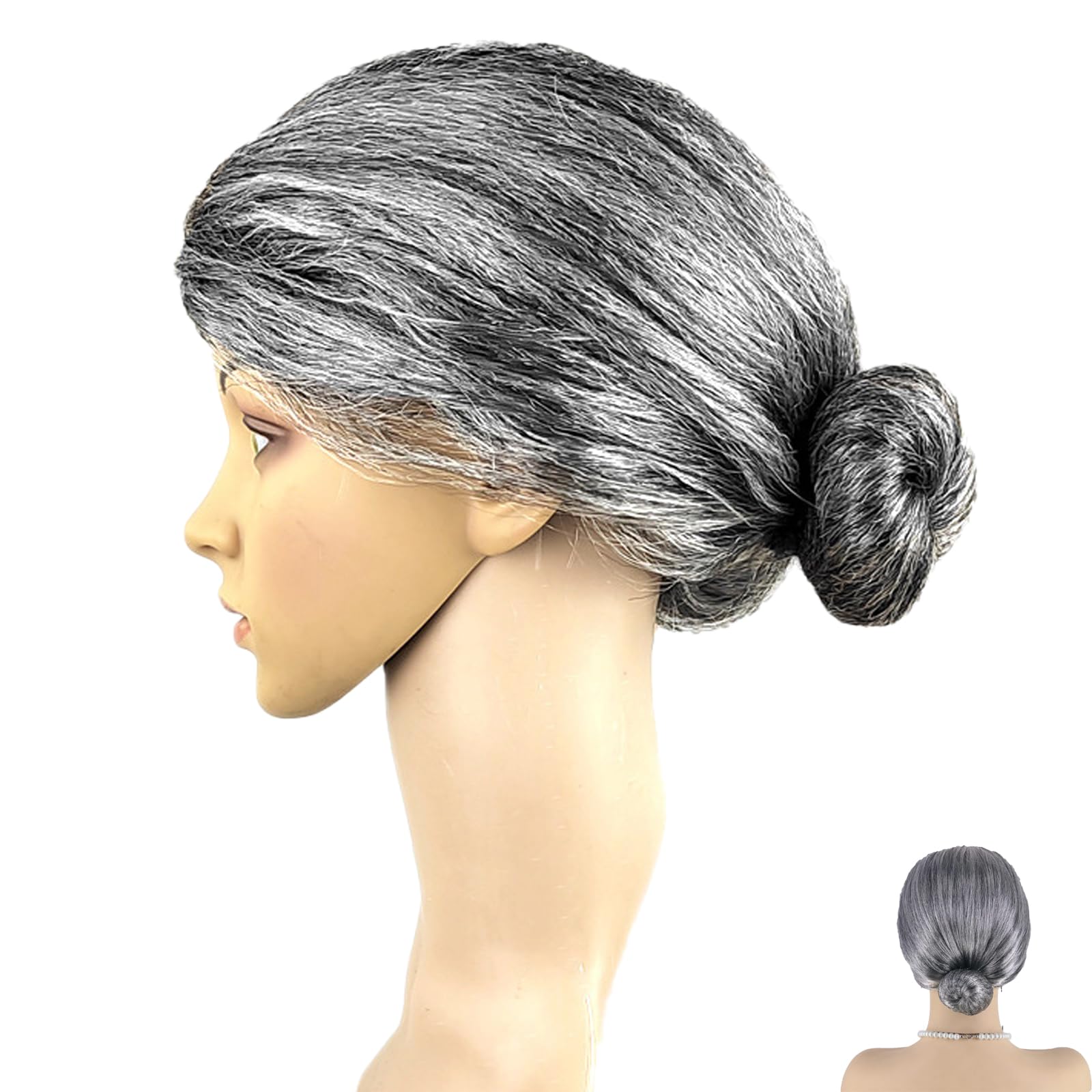 Grey Old Lady Wig for Women, Granny Hair for Daily Use, Halloween, Christmas, Cosplay Party, Concerts, Costume Parties