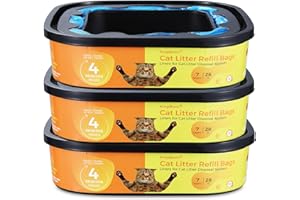 KROPBOM Cat Genie Refill Bags Cartridge, 7-Layers Odor Control Genie Cat Litter Refill Bags Compatible with Standard and Plus Pail Cat Litter Bags, 28ft Up to 4 Months of Supply (3 Pack-Scented)