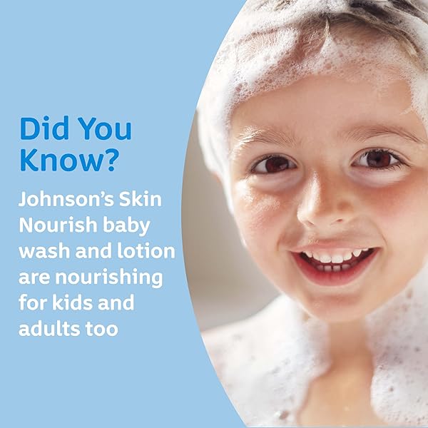 JOHNSON’S SKIN NOURISH MOISTURIZING BABY LOTION FOR DRY SKIN WITH SHEA & COCOA BUTTER SCENTS, GENTLE & LIGHTWEIGHT BODY LOTION FOR THE WHOLE FAMILY, HYPOALLERGENIC, DYE-FREE, 16.9 FL. OZ