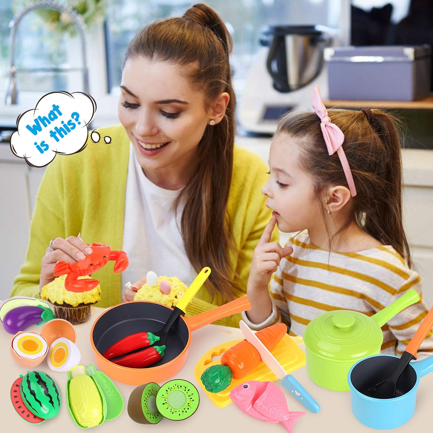 GILOBABY Kids Toy Kitchen Accessories, A Complete Playset with Play Food, Pots, Pans, Fruits & Vegetables - Image 4