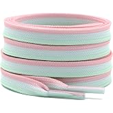 DELELE Flat Colored Striped Shoelaces: 2 Pair Strip Shoe Laces for Sneakers | 8MM Wide, Colorful Replacement Shoe Strings, Perfect for Skate Shoes Boots