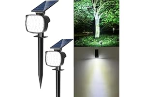 Adiding Solar Spot Lights Outdoor, 2 Pack Solar Lights for Outside with Optical Lenses, 3 Brightness Spotlight Landscape Lighting, Auto ON/Off Outdoor Solar Lights for Yard, Garden, Lawn, White Light