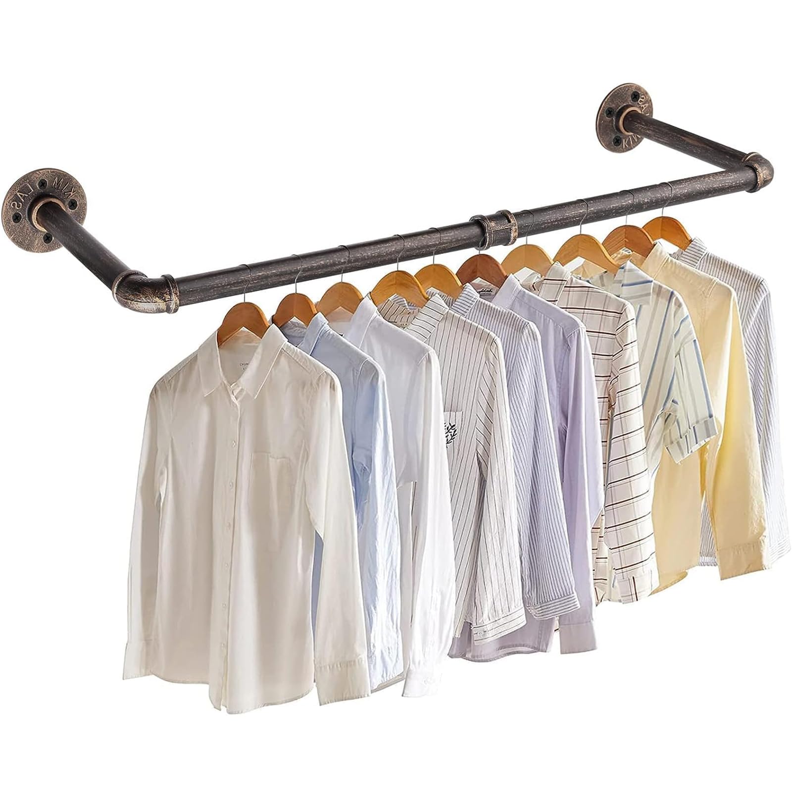 eSynic 60CM Wall Clothes Rail Vintage Wall Mounted Clothes Rail Detachable Copper Industrial Pipe Clothing Rack Antique Style Heavy Duty for Hanging Coat, Home Bedroom, Living Room, Bathroom Shops etc