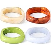 Landical Colorful Square Acrylic Resin Bangle Bracelet Wide Geometric Irregular Wristbands Women