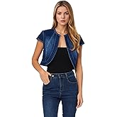 Allegra K Women's Denim Jacket Short Sleeve Jean Jacket Slim Fit Summer Outfits Casual Cropped Jacket