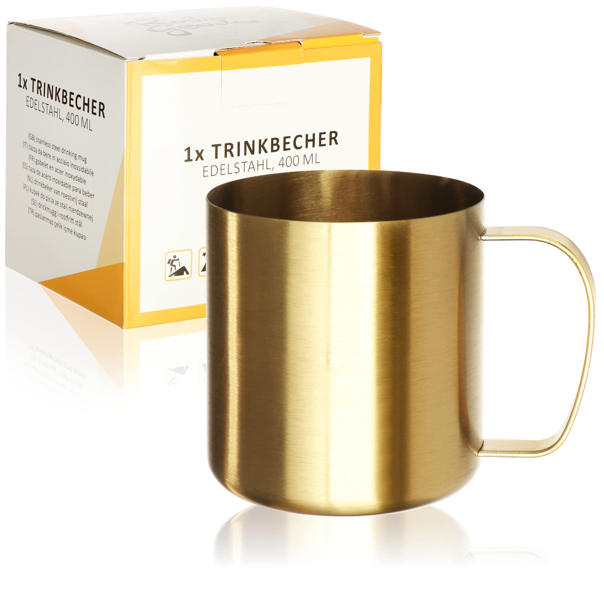 Robin Goods® Stainless Steel Drinking Mug Gold-Colored - Mug - Camping Mug - shatterproof and BPA-Free (1 piece - Gold Colored)
