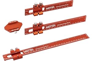 Woodworking Ruler, Neitra 3PCS (6/8/12 Inches) Metal Pocket Rule with a 45° & 30° Slide Stop for Measuring Precision, Slide Stop Aluminum Rule for Marking Inch and Metric T-Type Scribing Rulers Square