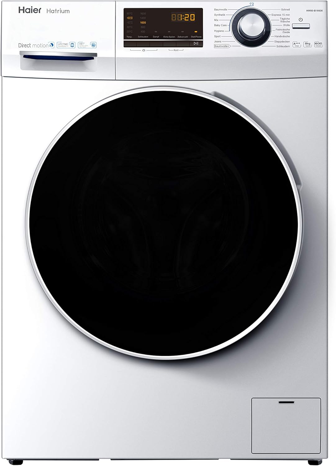 Haier HW80-B16636 Waschmaschine Frontlader / 8 kg / 1600 U/Min. / 118 kWh/Jahr / Direct Motion Motor / ABT / Vollwasserschutz