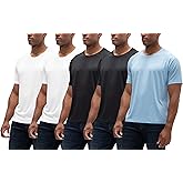 DEVOPS 2 or 5 Pack Men's UPF 50+ Sun Protection Moisture Wicking Dry-Fit Short Sleeve Workout V-Neck Shirts