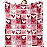 Zzkol Valentines Day Flannel Throw Blanket, Pink Red Love Heart Buffalo Plaid Anniversary Wedding Birthday Gifts for Women Girlfriend Wife Lover, Romantic Soft Blanket for Bedding Sofa 50" x 60"