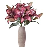 IPOPU Pink Artificial Lily Flowers 5PCS Hot Pink Silk Flowers Tiger Lily Faux Flowers Pink Flower Bulk Floral Arrangement Wedding Party Decor Home Decor