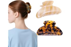 Large Hair Clips for Women Acetate Claw Clips Non Slip Jaw Clip Thick Hair Clamps -2Pack TortoiseBeige