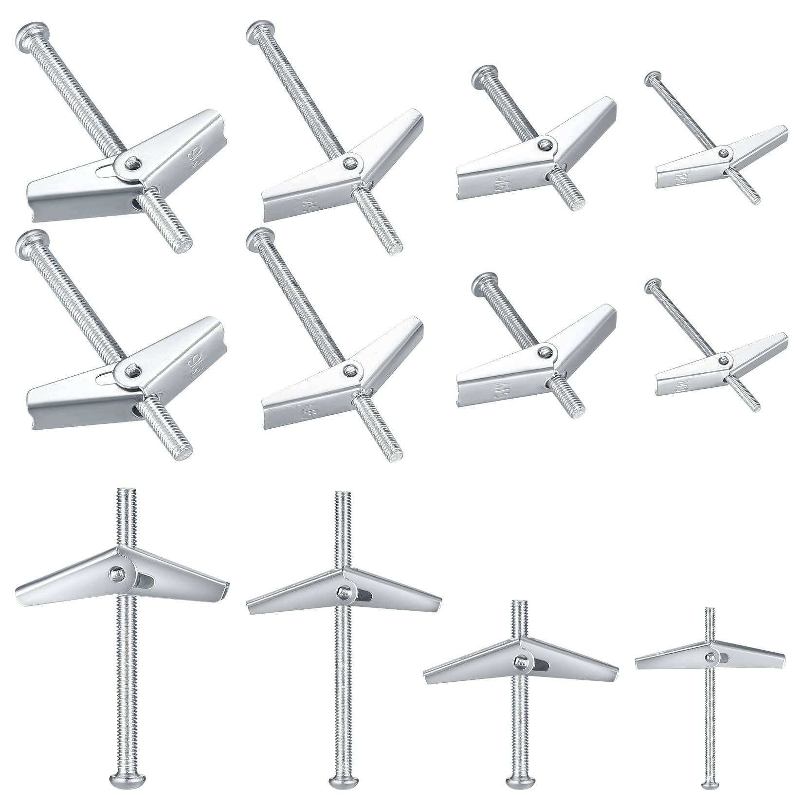 34 Sets(68pcs) Wing Spring Toggle Bolt with Screws, M3 M5 M6 Plasterboard Cavity Hollow Wall Fixings Wing Nuts Drywall Anchors with Drywall Screws Assortment Kit for Plasterboard Fixings, 4 Sizes