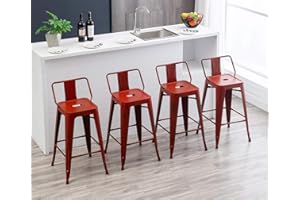 HAOBO Home 24" Metal Bar Stools Industrial Barstools Counter Height Stools for Indoor/Outdoor Barstools [Set of 4] (24", Low Back Distressed Red)