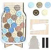 Reward Jar for Kids &ndash; Potty Training, Chores &amp; Classroom Behavior, Magnetic Wooden Incentive Jar with 25 Smiley Tokens, Stand &amp; Magnet, Positive Reinforcement Chart (Smiley &ndash; V1)