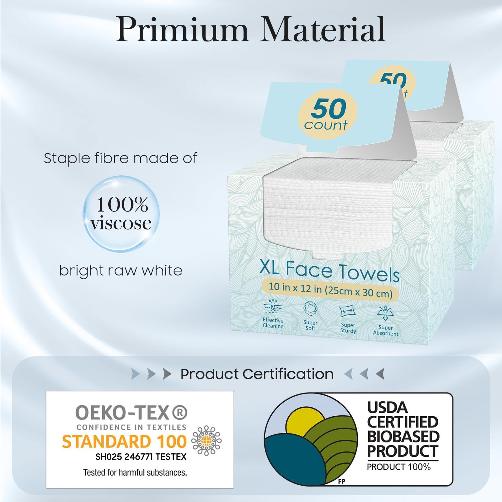 Fygrip 100 Count (2 Box) XL Disposable Face Towels 10” x 12”, 100% Viscose Fibre, Soft & Skin Friendly Face Towelettes Disposable, Facial Tissue Wipes for Women Cleansing