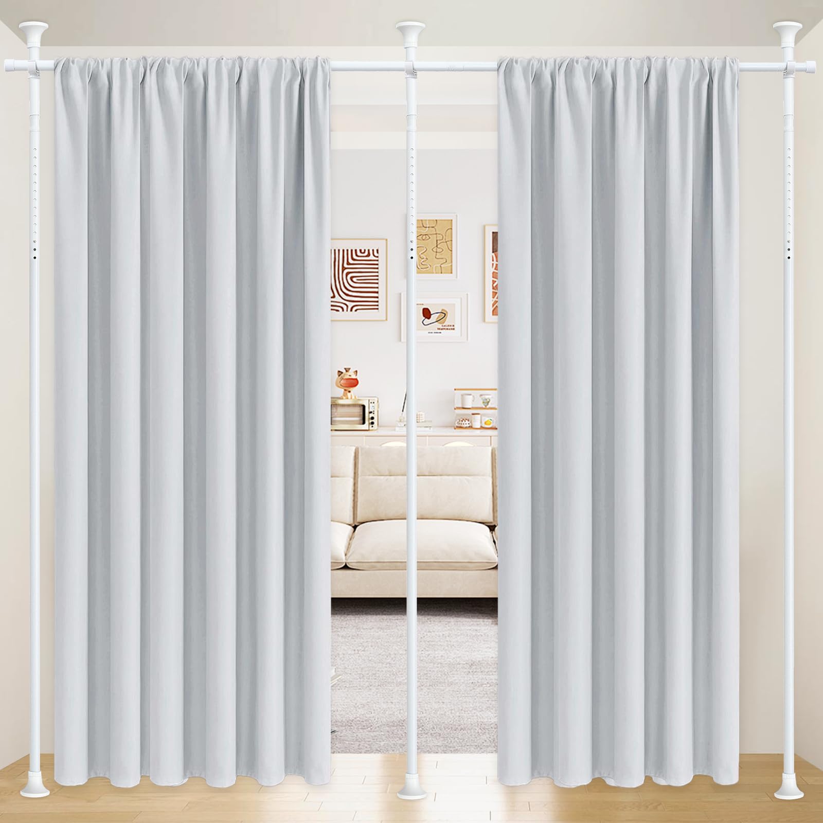 Photo 1 of Room Divider Curtain Rod, No Drilling Rod, 48-120inch (H) 28-144inch(W) Adjustable Partition Hanging Room Dividers, Room Partitions and Dividers Floor to Ceiling Self Stand for Space Partition White