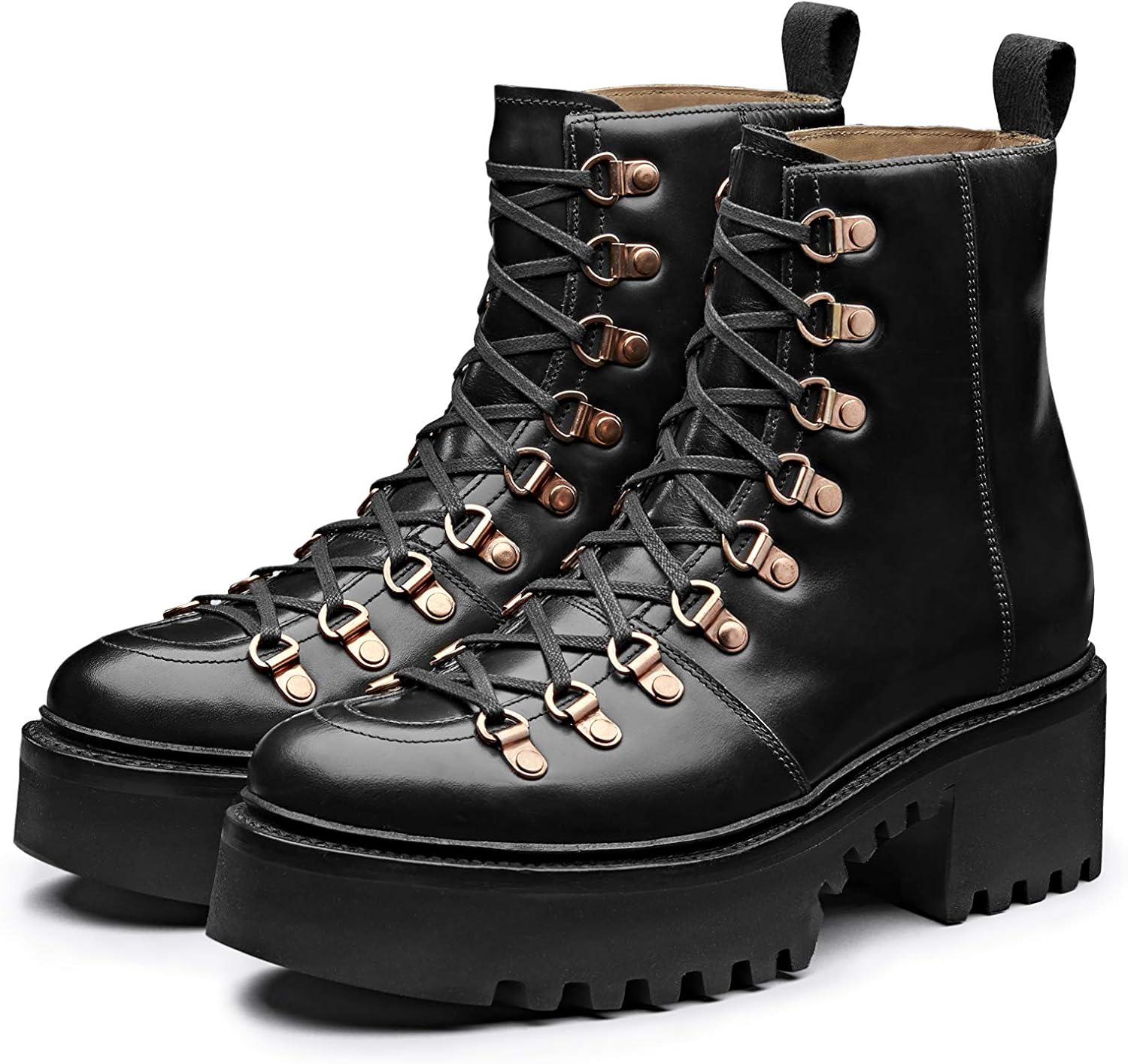 Grenson Womens Black Hiker Boots on Platform Sole