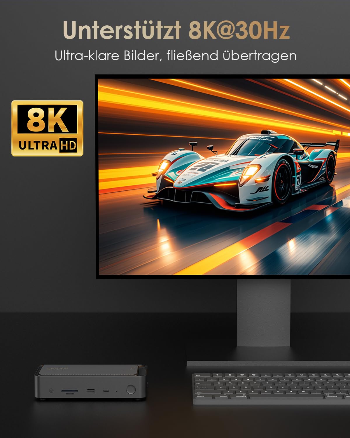 WAVLINK Laptop Dockingstation für DREI Bildschirme (einzeln 8K@30Hz/4K@144Hz), USB-C-Dock mit M.2-PCIe/SATA-SSD-Gehäuse, unterstützt 100 W Power Delivery, USB C/A, SD/TF, Gigabit für Windows, Mac OS 4