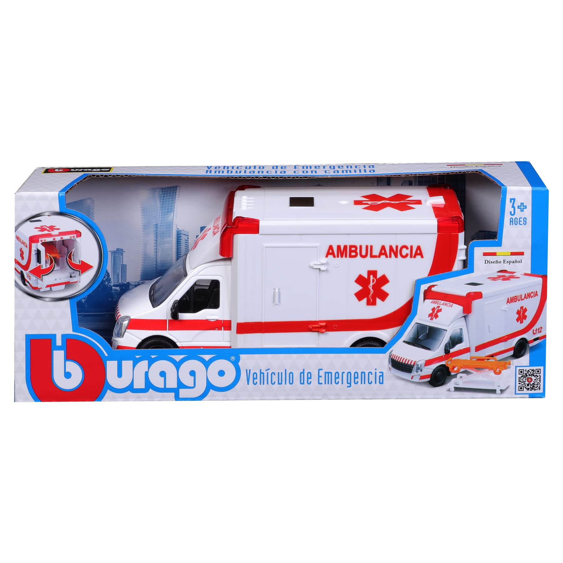 Bburago Die-Cast MUNICIPLE AMBULANCE With STRETCHER Collectible Model Toy - 1:50 Scale