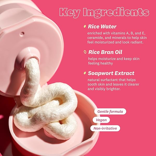 THE FACE SHOP RICE WATER BRIGHT FOAMING FACIAL CLEANSER WITH CERAMIDE, GENTLE FACE WASH FOR HYDRATING & MOISTURIZING, VEGAN FACE CLEANSER, MAKEUP REMOVER, KOREAN SKIN CARE FOR ALL SKIN TYPES, 300ML