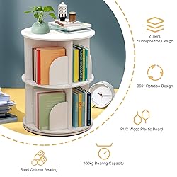 BJTDLLX Rotating Bookshelf, 2 Tiers Freestanding