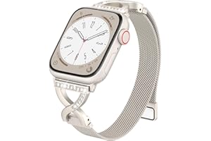 BRG Thin Mesh Loop Compatible with Apple Watch Bands for Women 40mm 41mm 38mm 42mm Series 11 10 9 8 7 6 5 4 3 2 1 SE, Metal Magnetic Stainless Steel Strap with X-Shape Diamond Clasp for iWatch Bands