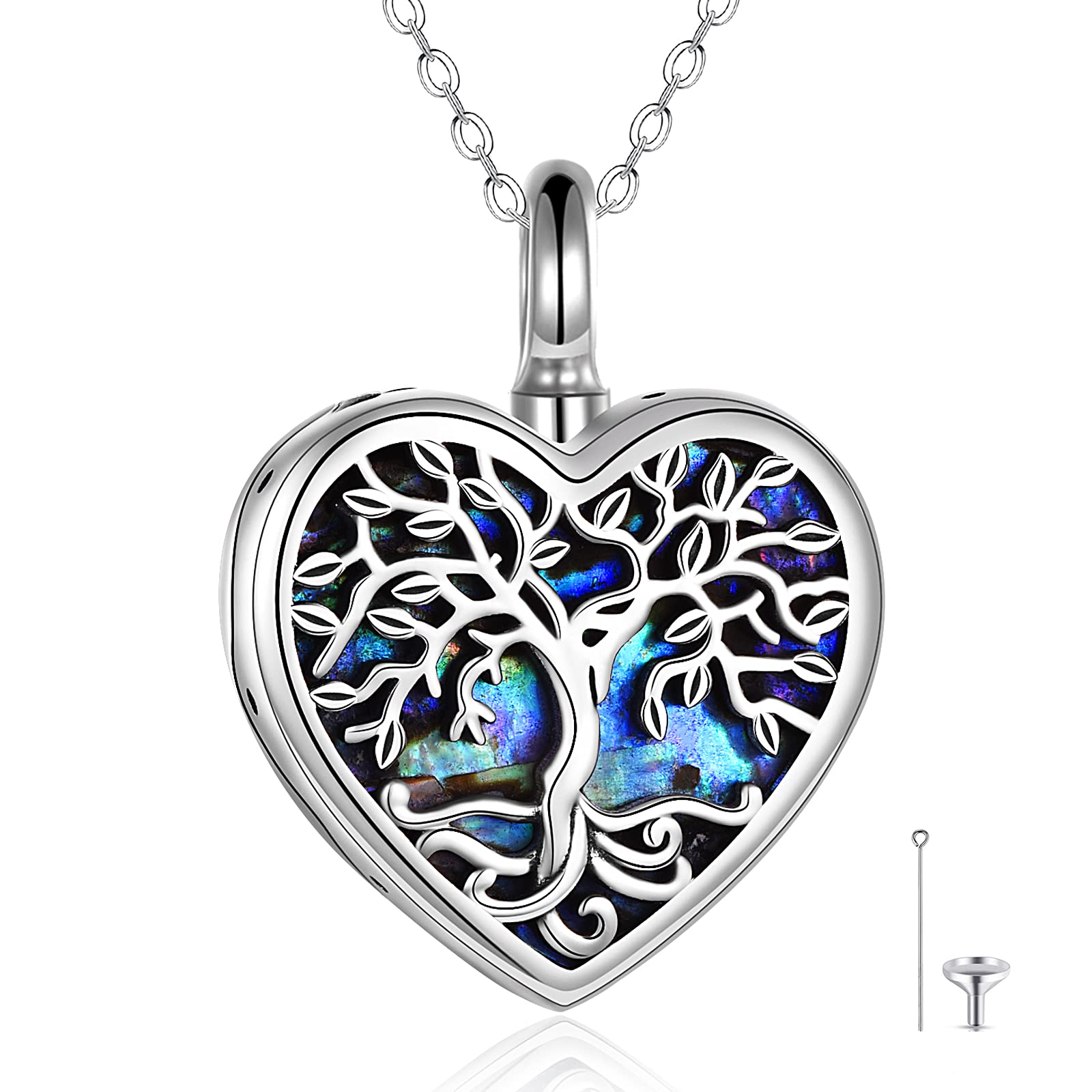 YAFEINI Heart Urn Necklace Sterling Silver Tree of Life Urn Necklace Cremation Jewellery for Ashes Memory Pendant Jewelry for Women Men