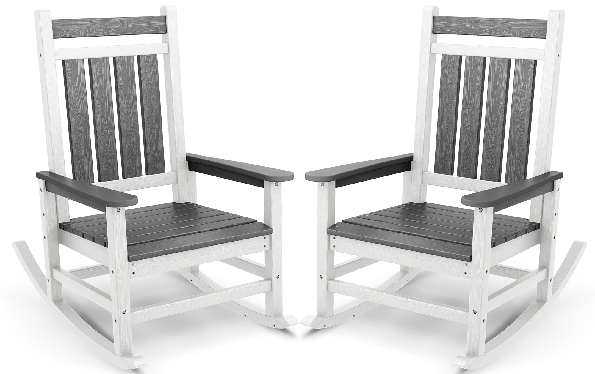 SERWALL Outdoor Rocking Chair Set of 2, HDPE Rocking Chairs for Adult, All Weather Porch Rockers for Lawn Garden, Gray & White Image SERWALL Outdoor Rocking Chair Set of 2, HDPE Rocking Chairs for Adult, All Weather Porch Rockers for Lawn Garden, Gray & White Image