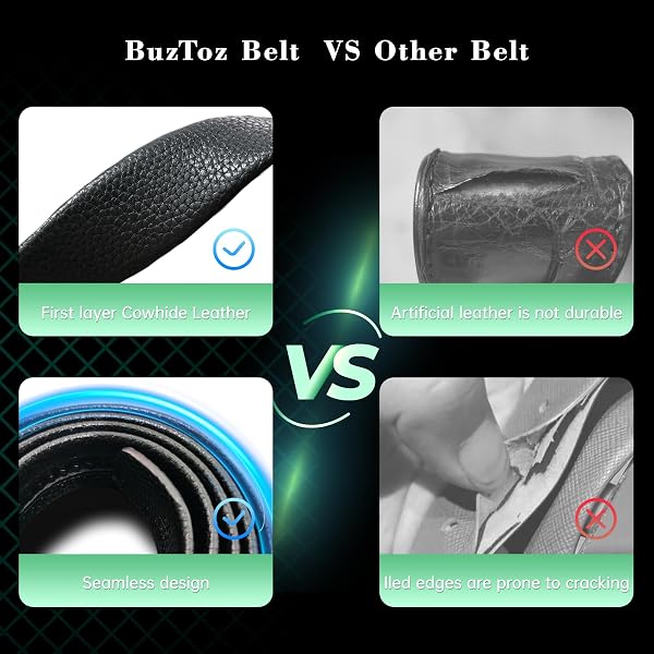 BUZTOZ MENS BELT,LEATHER RATCHET DRESS BELTS WITH SLIDING ADJUSTABLE, ZD056-F SILVER, 52 TO 58 WAIST ADJUSTABLE