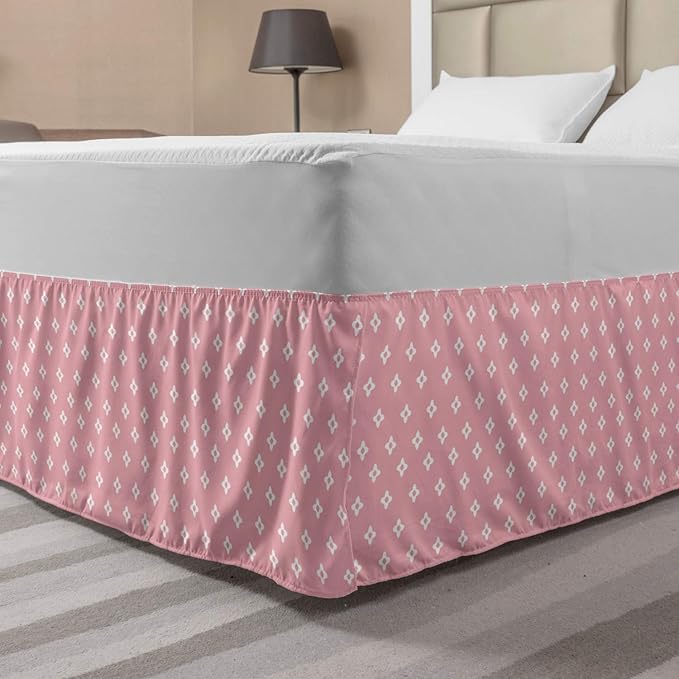 Lunarable Pink Bed Skirt, Delicate Small Florets in White