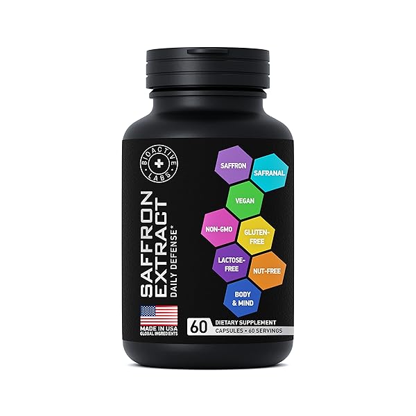 BIOACTIVE LABS OPTIMIZED SAFFRON SUPPLEMENTS – 88.5MG PURE SAFFRON EXTRACT FOR MOOD SUPPORT, FOCUS, ENERGY – PLUS CROCIN, CROCETIN, KAEMPFEROL – GLUTEN-FREE, NON-GMO – 1-A-DAY 60 CAPSULES
