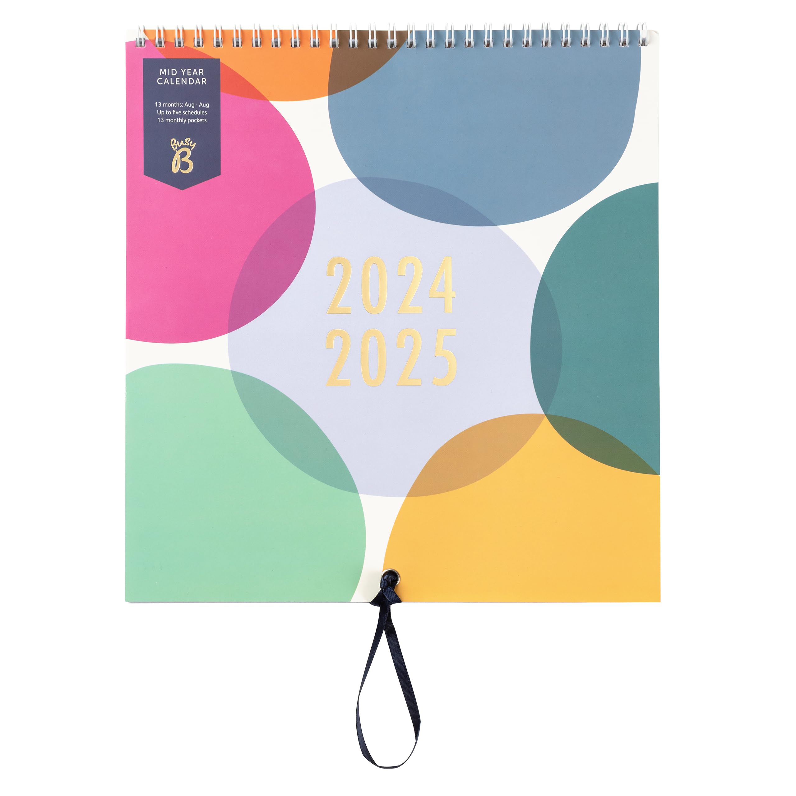 Busy B 13 Month August 2024 - August 2025 Mid-Year Family Calendar with Week to View Layout, Five Schedules and 13 Monthly Pockets - Spot — image 1