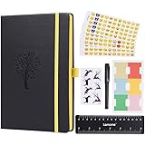 Bullet Journal - Lemome Dotted Numbered Pages Hardcover A5 Notebook with Pen Holder + Premium Thick Paper + Bonus Gifts in the Back Pocket (Black)
