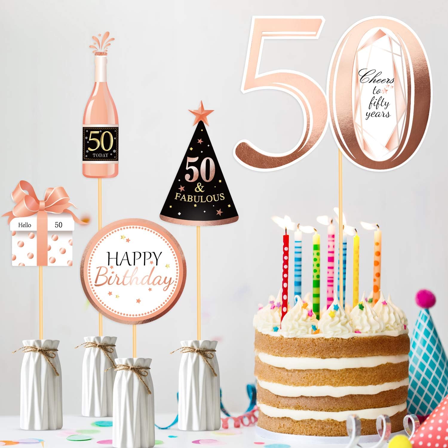 Qpout Rose Gold 50th Birthday Centerpiece Sticks-50th Birthday Table Toppers -Birthday Party Decorations Accessories- Fabulous 50 Bday Party- Cheers to fifty Years Birthday Party Favour Table Supplies - Image 5